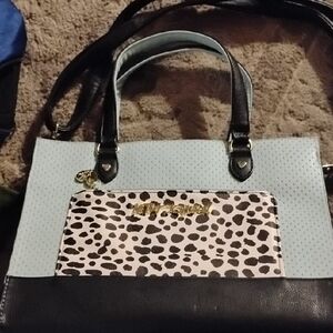 Stylish Black and White Animal Print Handbag Betsey Johnson